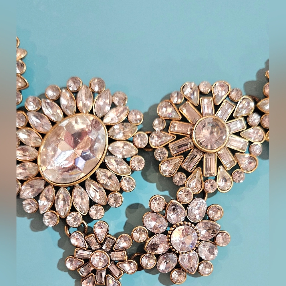 J. Crew Sparkling Bib Statement Necklace with Floral Crystal Medallions - Picture 4 of 5